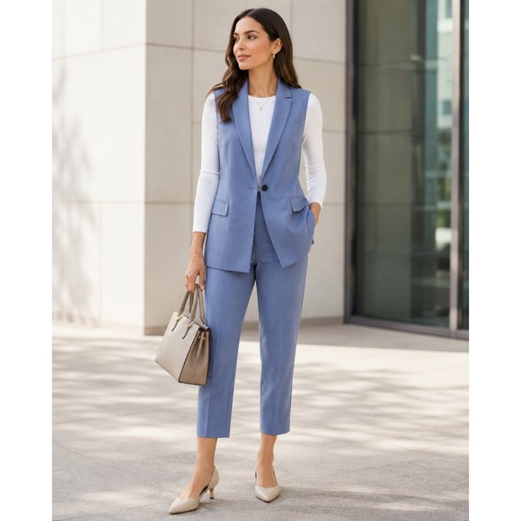 Banana Republic Pants - Banana Republic Blue Wool Blend Vest Suit Set Women 4 Cropped Pants Lined